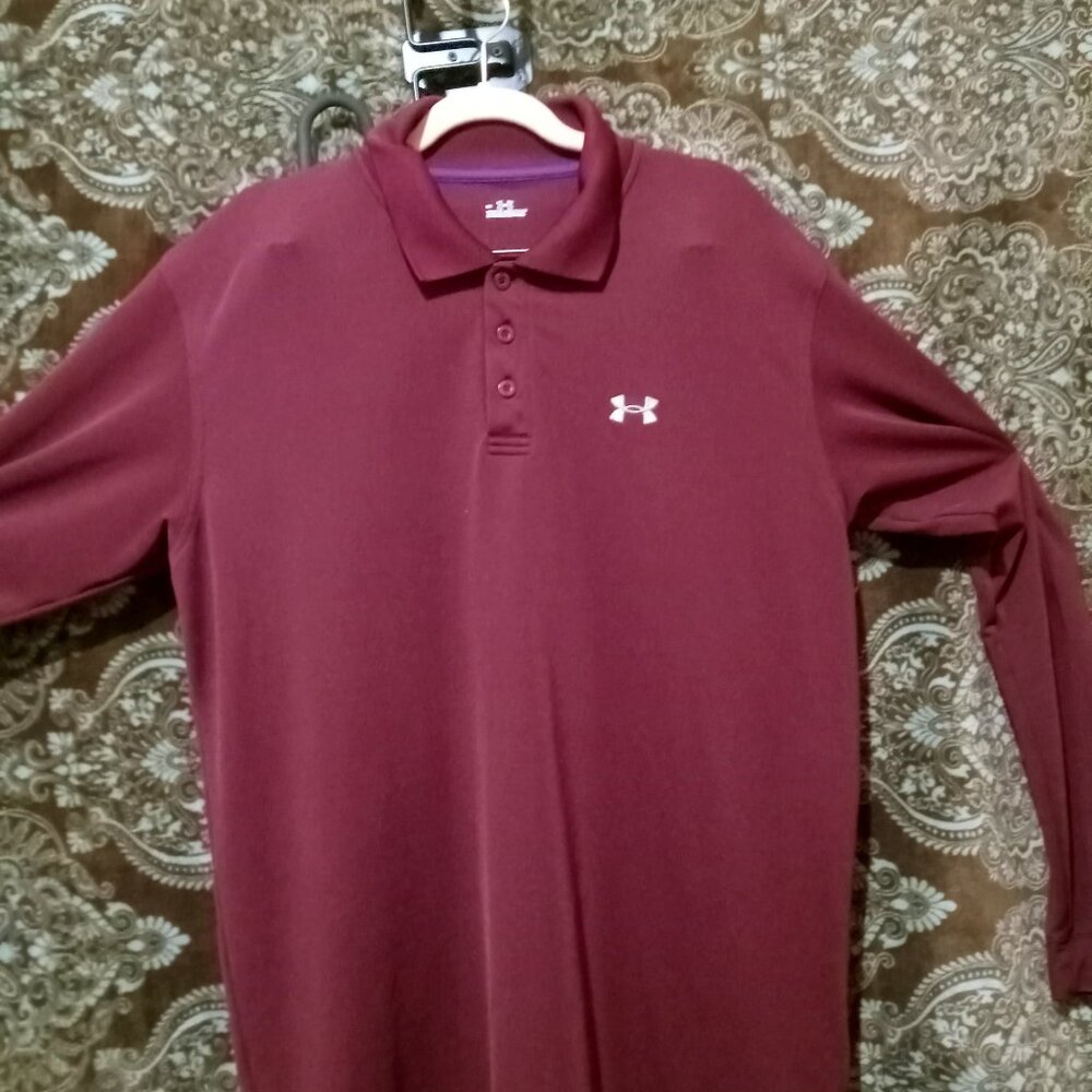 Men's Under Armor Trophy Long Sleeve Polo - Dark Red, Size L Sale